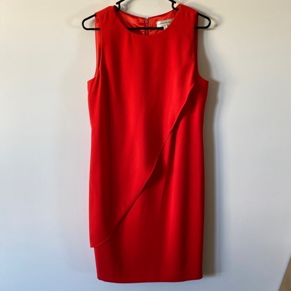 Katherine Kelly Bright Red Drape Front Sleeveless Lined Sheath Dress Women’s 10